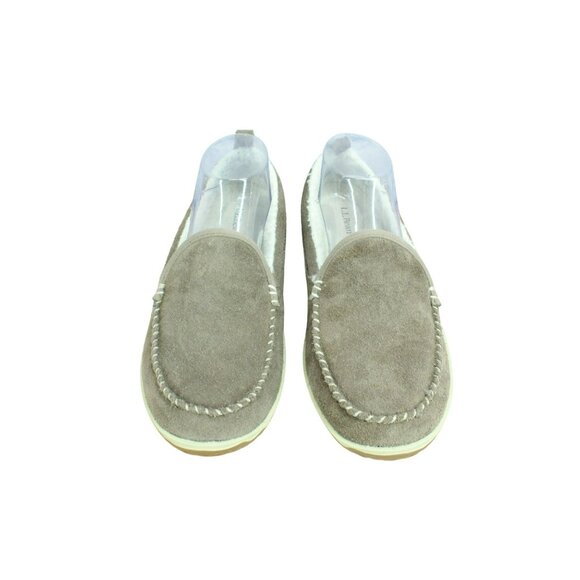 LL Bean Cement Suede Slip-On Moccasin Slippers Fleece Lined Mountain Size 8 M - Picture 5 of 9